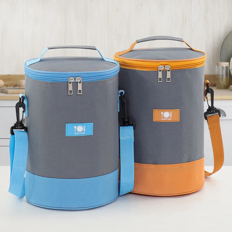 Round Oxford lunch bag round handbag thick aluminum foil outdoor thermal insulation cylindrical office dining bag ice box 250410