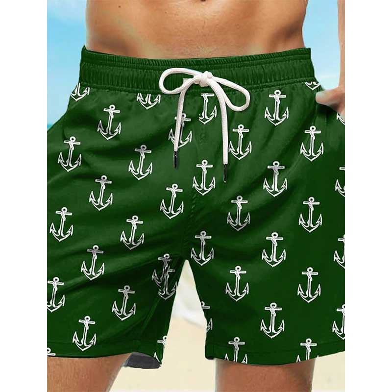 Hawaiian mens swimsuit beach shorts anchor pattern 3D printed mens oversized surfboard sports pants swimsuit backbone childrens clothingW250410