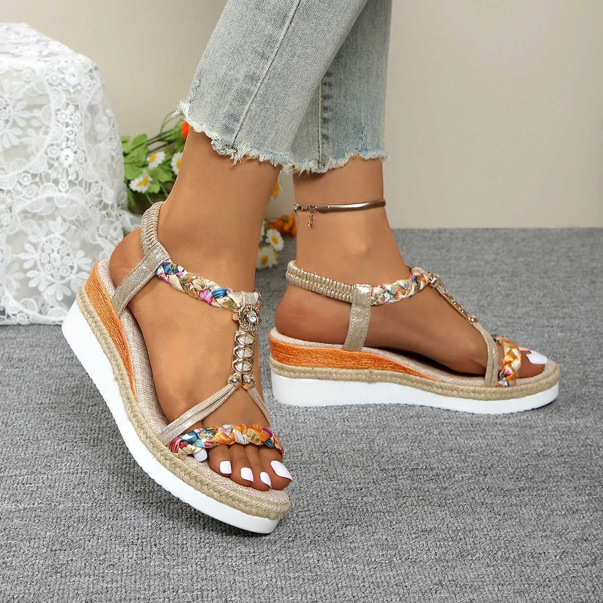 Womens Wedge Sandals Summer 2024 Braided Belt Platform Gladiator Sandals Womens Thick Bottom Beach Shoes Womens SandalsXJ250410