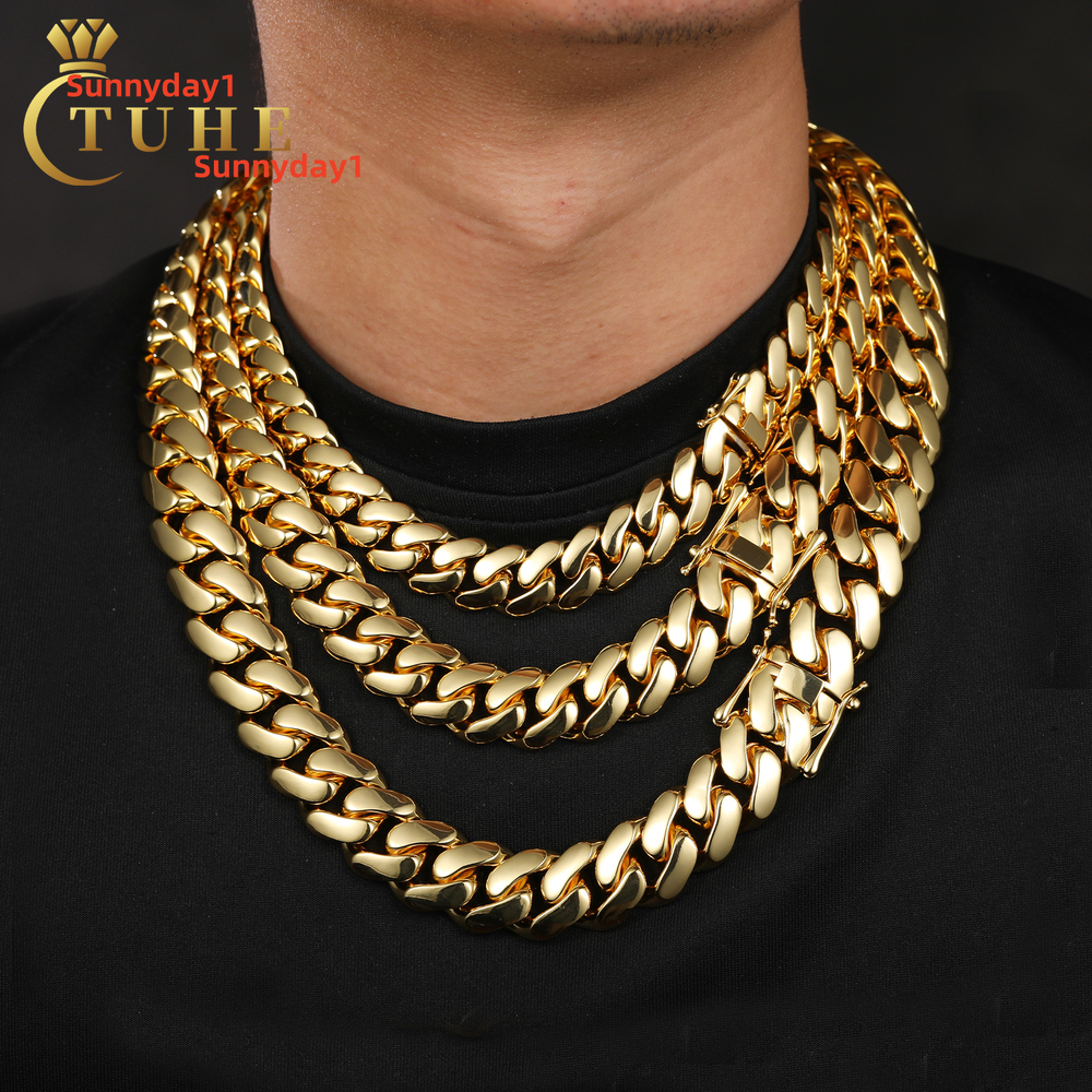 Multisize 10mm-22mm Necklace Wholesale Gold Plated Brass High Quality Hip Hop Jewelry Miami Cuban Link Chain for Men