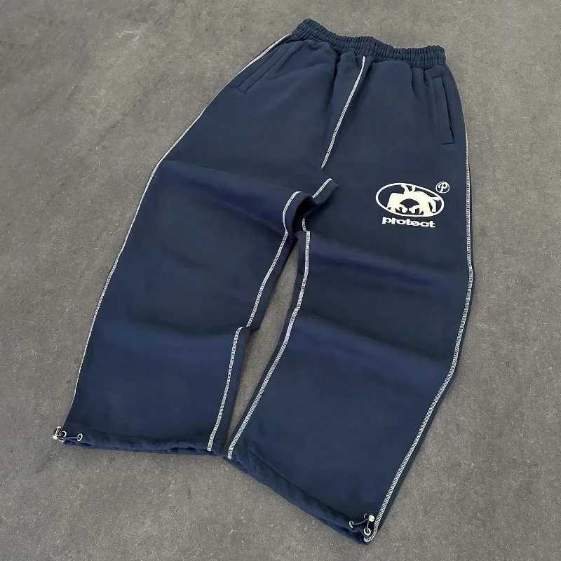 Y2K mens retro pants new fashion embroidered cotton goods runners sports pants mens casual wide leg pantsXJ250410