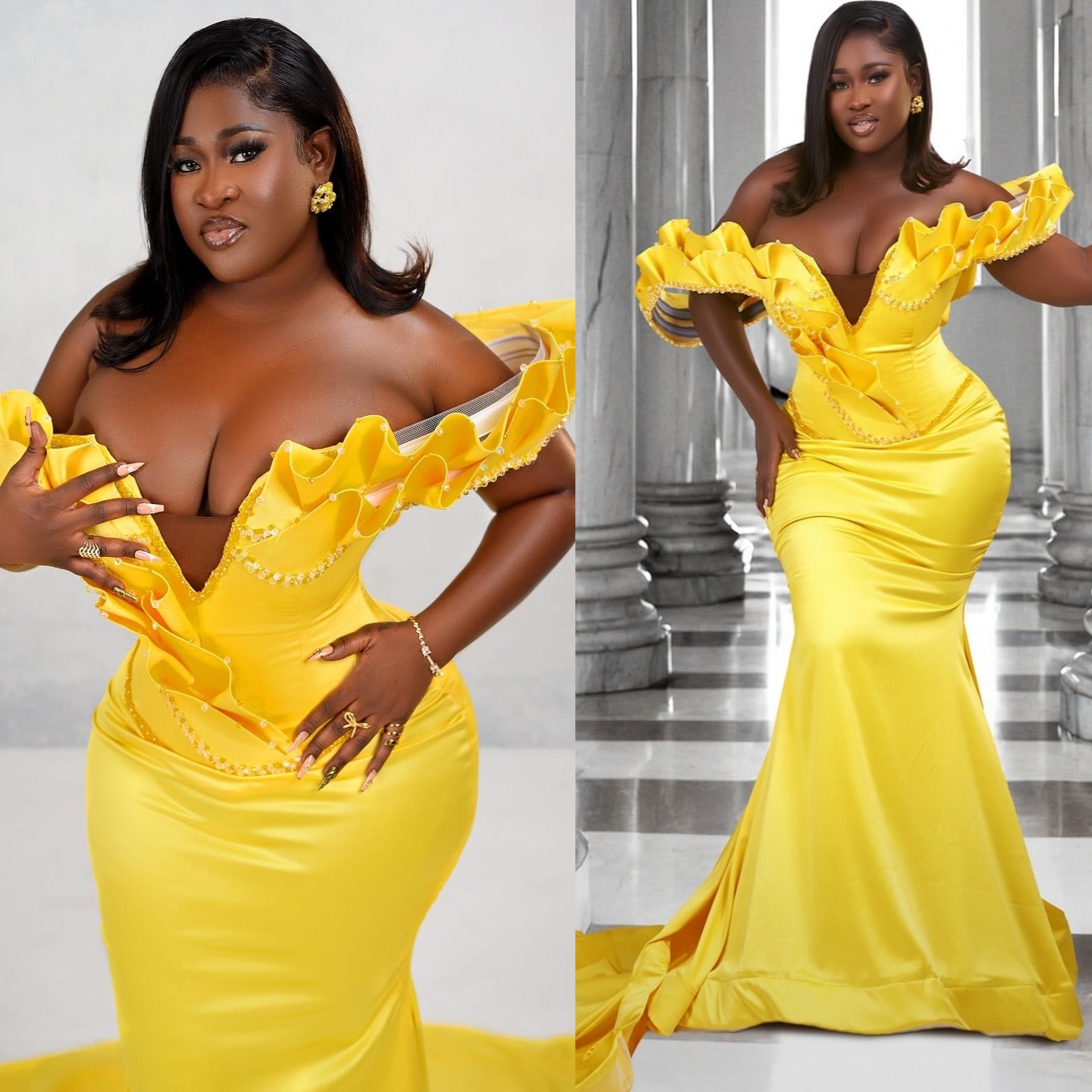 Aso Ebi Mermaid Yellow Prom Dresses 2026 Sweetheart Beaded Satin Evening Formal Party Second Birthday Engagement Gowns Plus Size Dress For Special Occ