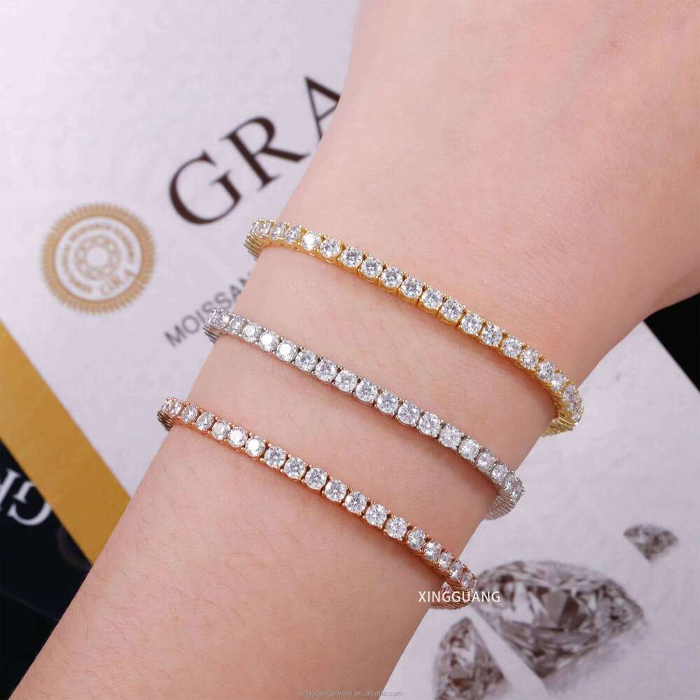 Hiphop Jewelry Gold Plated S Sterling Sier GRA Certificate VVS D Color Moissanite Tennis Bracelet