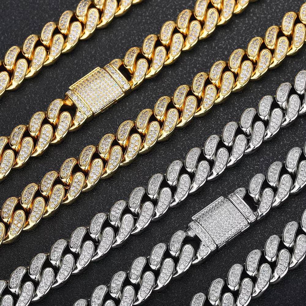 NUOYA Iced Out Two Row Diamond Cuban Chain D Color VVS Moissanite High Quality Custom 925 Silver Cuban Chain Hip Hop Jewelry