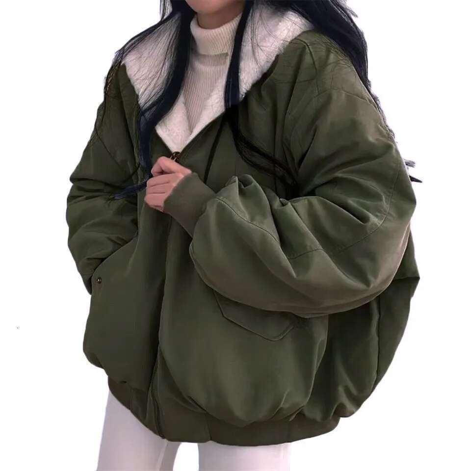 Women Add Veet Thick Fleece Cotton Pad Parkas Casual Korea Long Sleeve Zip Loose Autumn Female Coats Hyfzc-Hyy-5523
