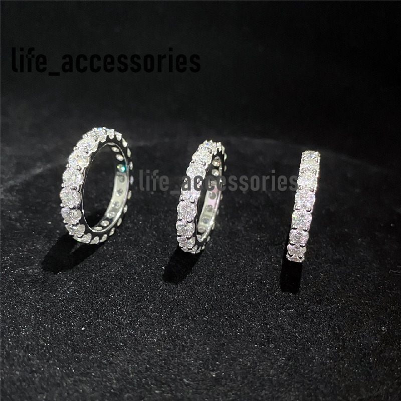 D Color VVS1 Moissanite Diamond Eternity Ring Excellent Cut Round Moissanite Gemstone Hip Hop Ring S925 Cuban Ring