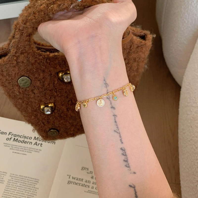24K Real Plated Zircon Round Sand Gold Fashion Daily Commuting Bracelet Light Luxury High-end Sense Jewelry for Women - view 4