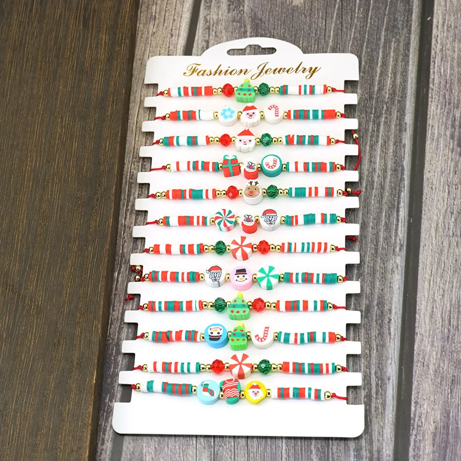 12PcsDozen Christmas Series Cute Bracelet Unisex Adjustable Knot Soft Rubber Beads Braslet Festival Party Friendship Joias 251103