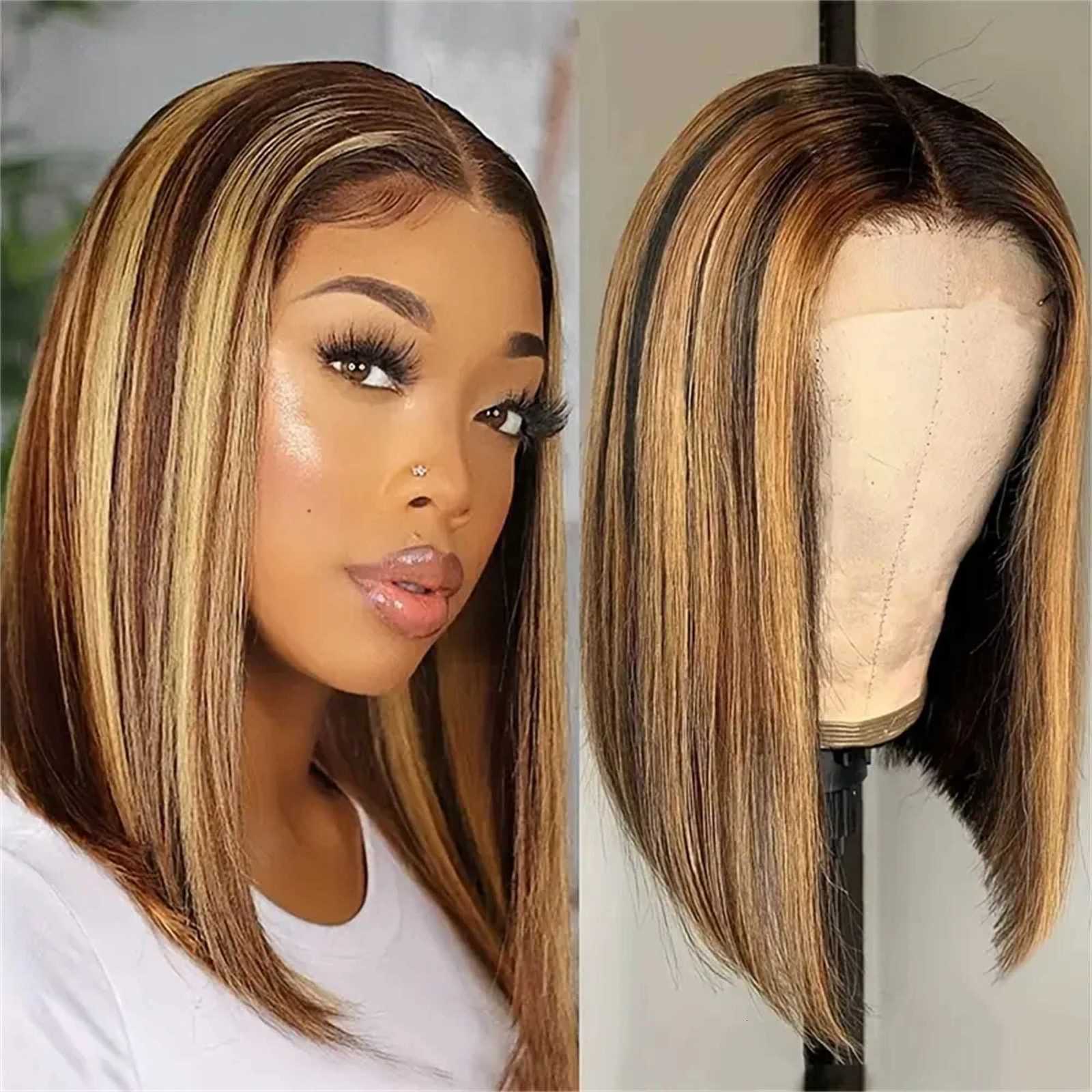 13x4 Transparent Lace Front Bob Wig Human Hair Ombre Honey Blonde 13x4 Wigs 10-16inch 4/27 Colored Transparent Frontal Lace WigT251111