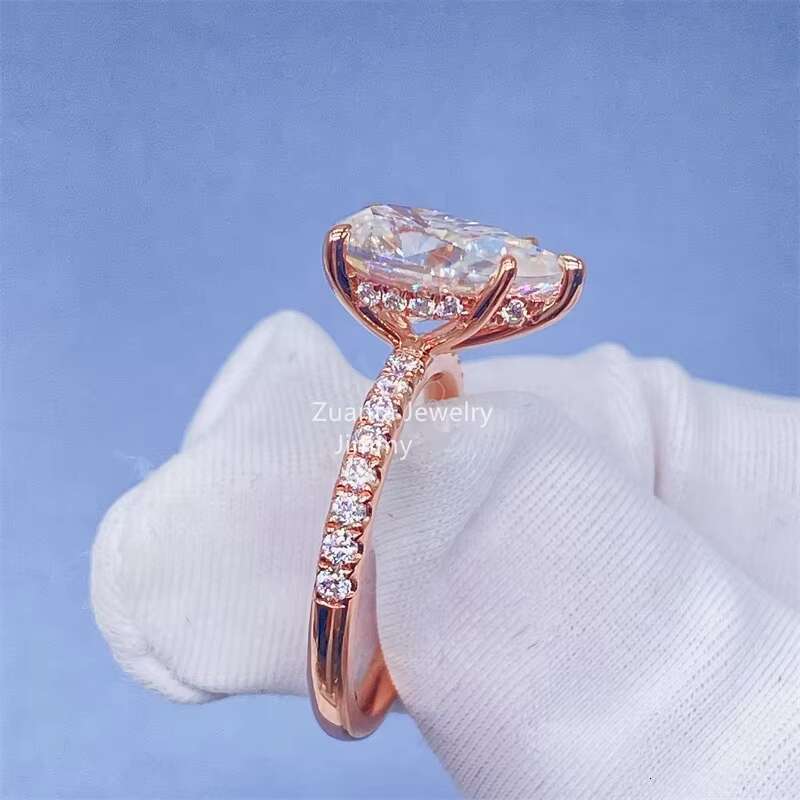 Vintage Boutique 3CT Pear Diamond 10k Solid Rose Gold Moissanite Engagement Ring Wedding Bridal Jewelry