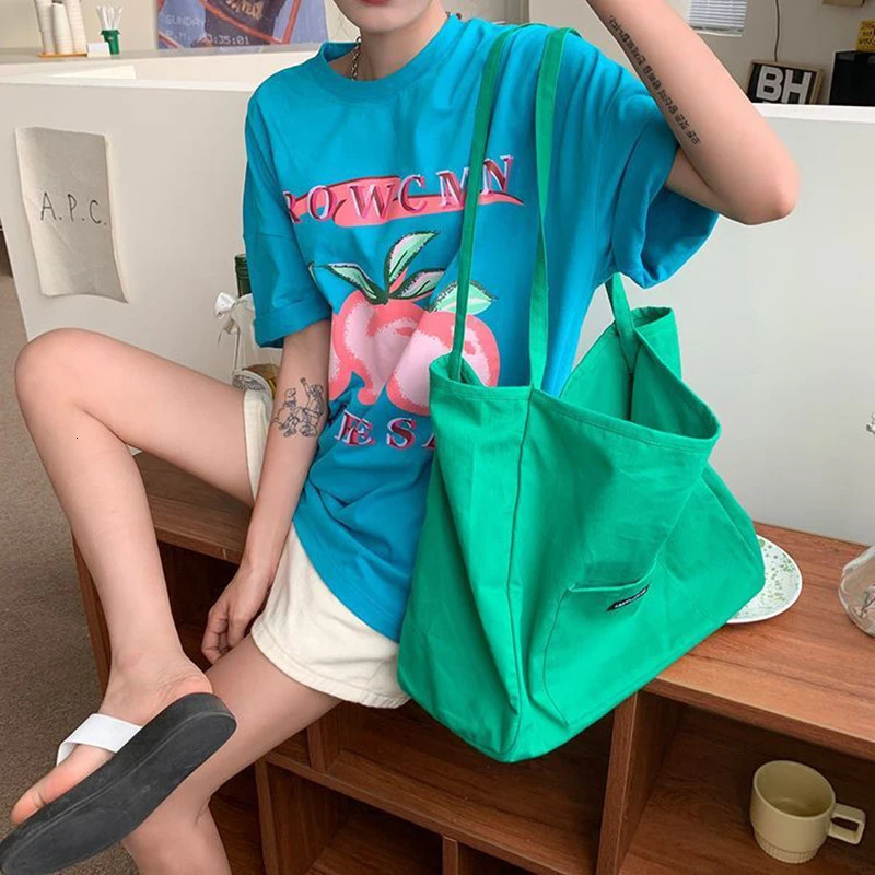 Canvas Bag High Quality Reusable Shopping Shoulder Women Simple Casual Daily Use Handbag Female Portable Folding Purse 251110