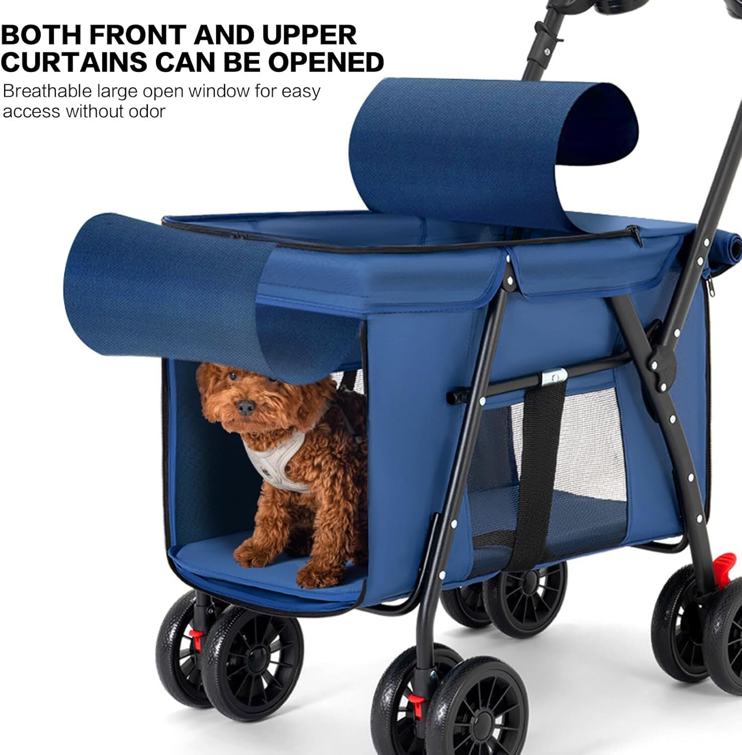 pet cart cat and dog cart travel folding pet strap blue