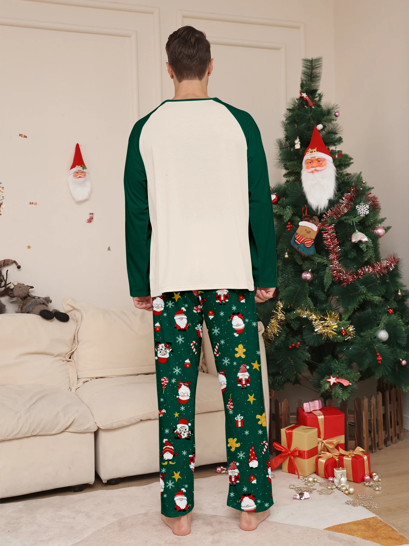 Merry Christmas Couple Pajamas - Raglan Sleeve Merry Ho Christmas Print Festive Pattern Pants Set 251106