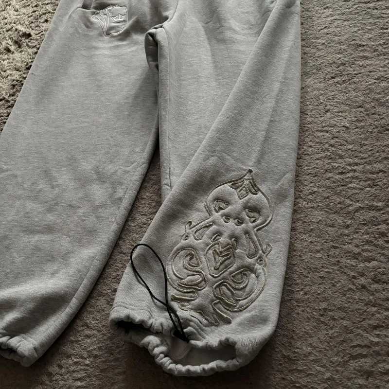 Y2K Double Waist Running Pants Mens Embroidery Pattern Bottom Pants Street Hip Hop Gym Sportswear Unisex Bag Sports PantsXJ250410