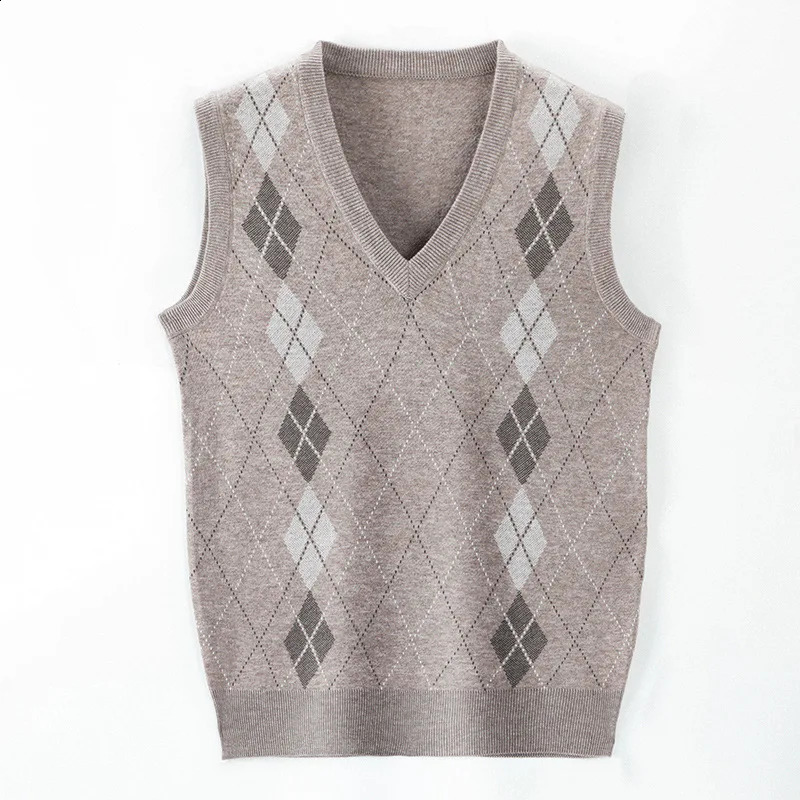 Mens Sleeveless Knitted Top for Autumn and Winter 2024 Young Color Matching Diamond Checkered Hair Tank 250411Z