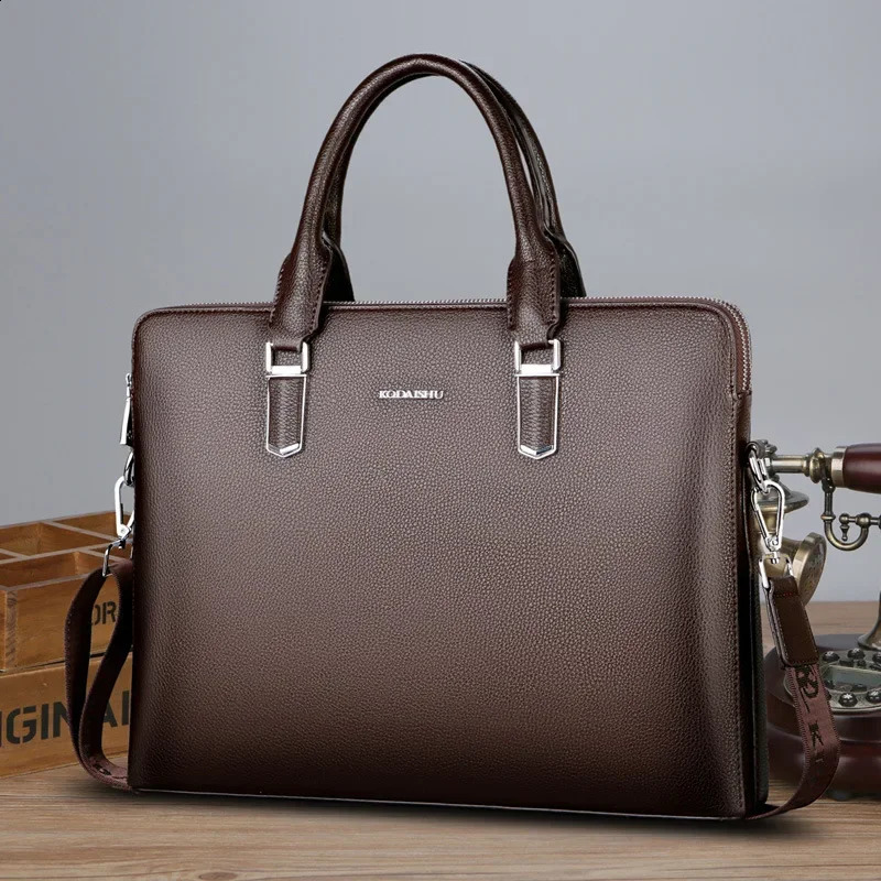 cowhide leather business mens briefcase highcapacity shoulder bag messenger handbag 250409
