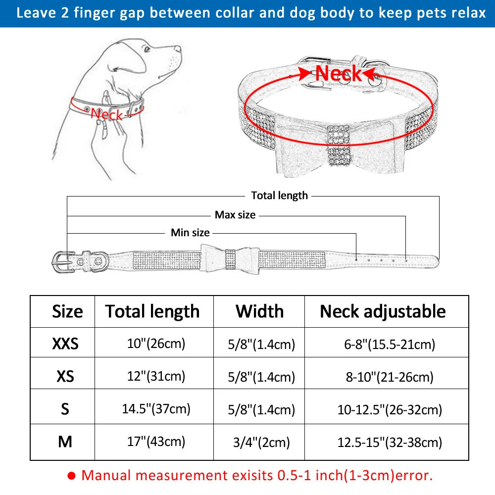 Small Medium Bling Rhinestone Suede Leather Bowknot Accessories Dog Collar Adjustable Pet Puppy Kitten Pug Necklace Collars 251104