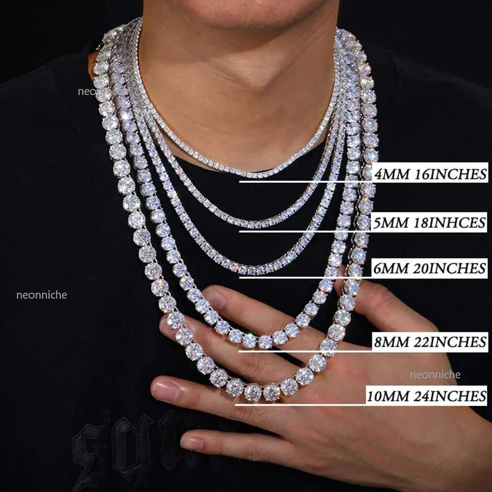 necklace Hip-Hop tennis for men women Sterg Sier VVS Moissanite dia cluster iced out cuban chain