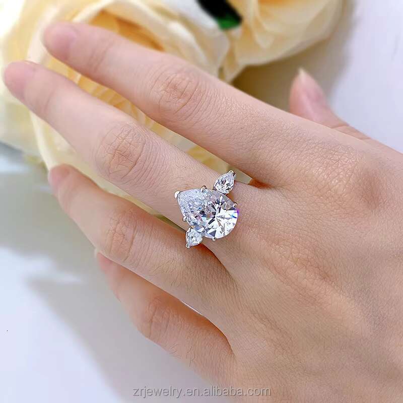 3Ct Moissanite Bridal Wedding Jewelry 3Ct S925 Sterling Silver Set VVS1 D Color Pear Moissanite Diamond Engagement Ring