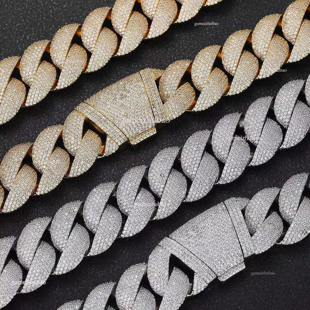 Hiphop Copper CZ Real Gold Plated Rapper New Arrival Men JewelryBES 22mm Width Cuban k Chain Prong Large Necklace Bracelet