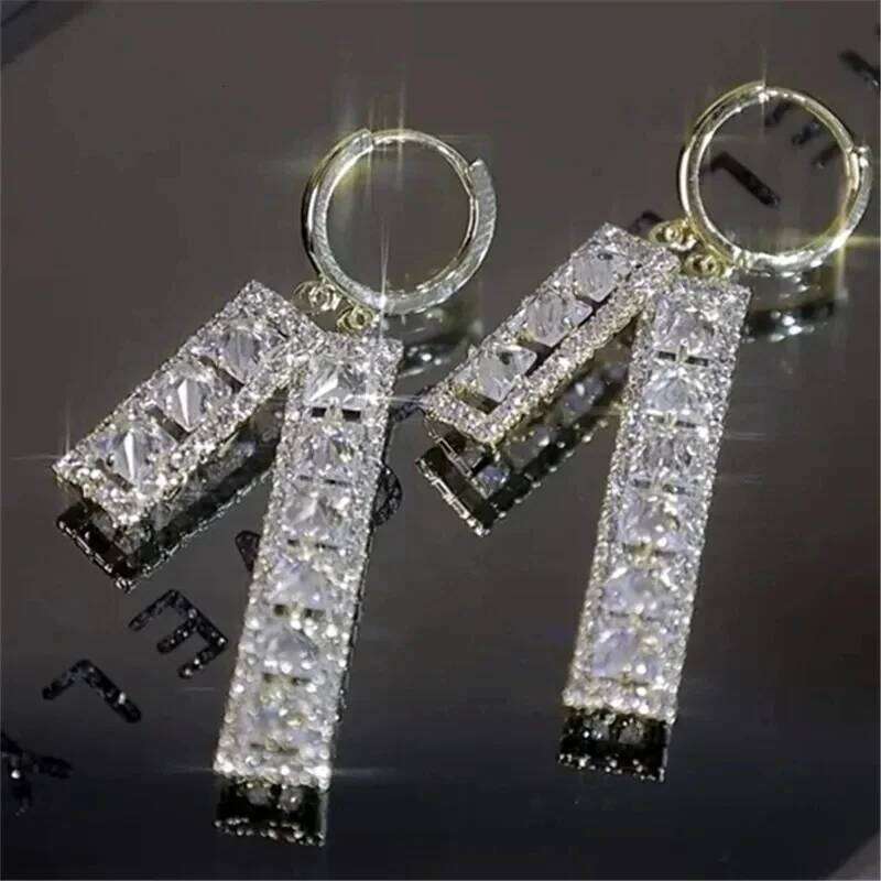 New Fashion Trend Unique Design Elegant And Exquisite Rectangular Zircon Earrings For Women Jewelry Wedding Party Premium Gifts