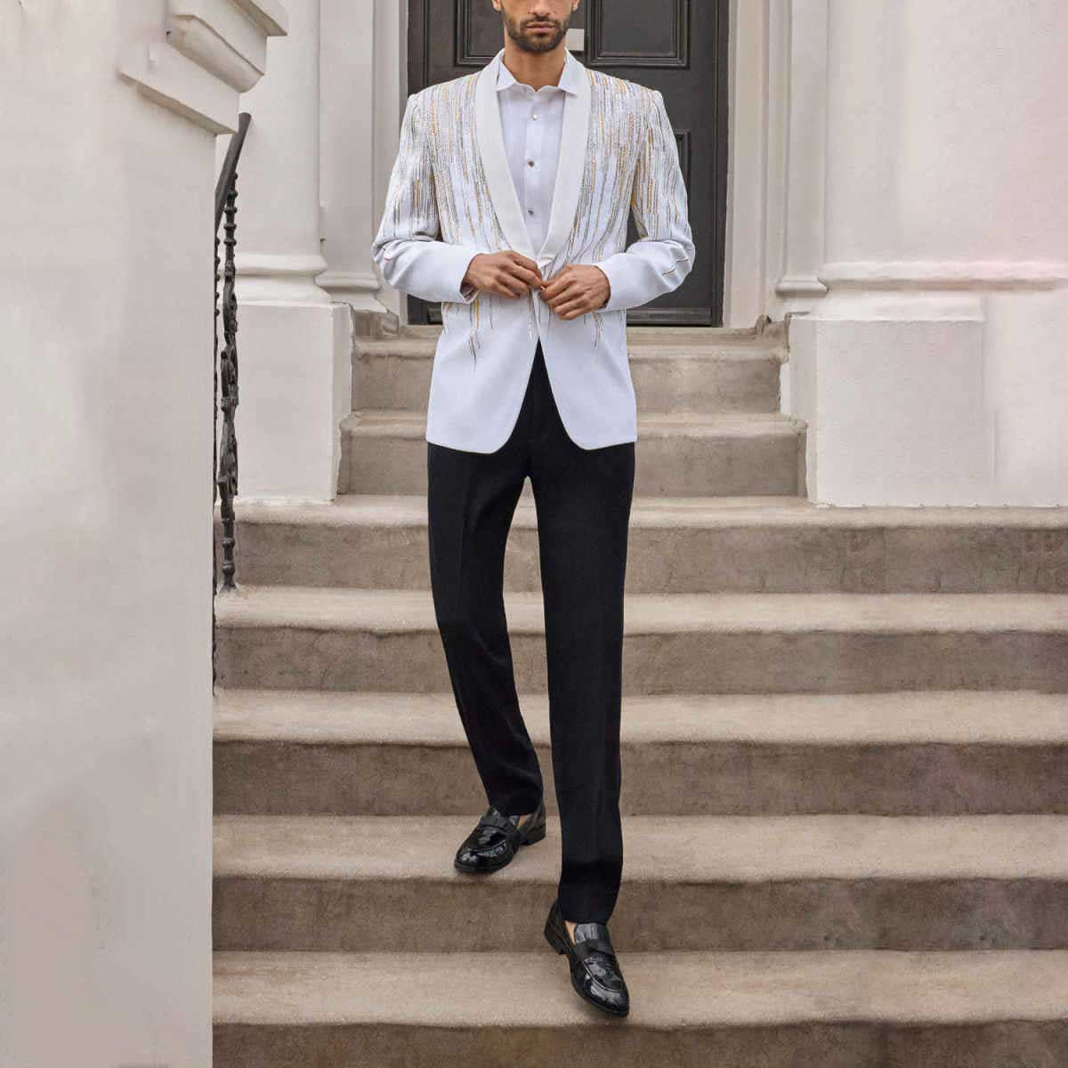 Fashion Show Wedding Men Suit Appliques Party Suit 2-PCS Coat Pants Tailor-Made Party Groom Wear Groomsman Formal Occasions Size Customized M251617