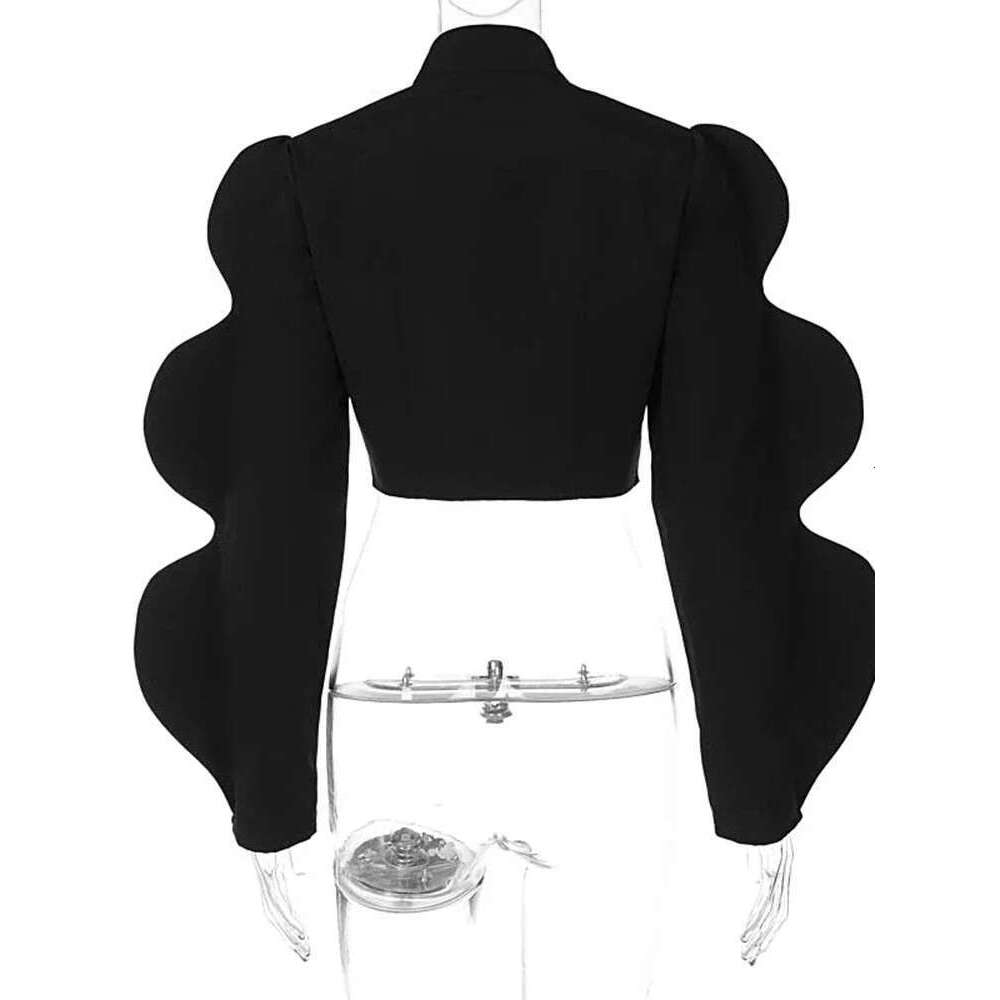 Y2k Tops Women Jacket Fashion Black Top Long Puff Sleeves Sweatshirt Spring Autumn Female Designer Streetwear Party Club Coat