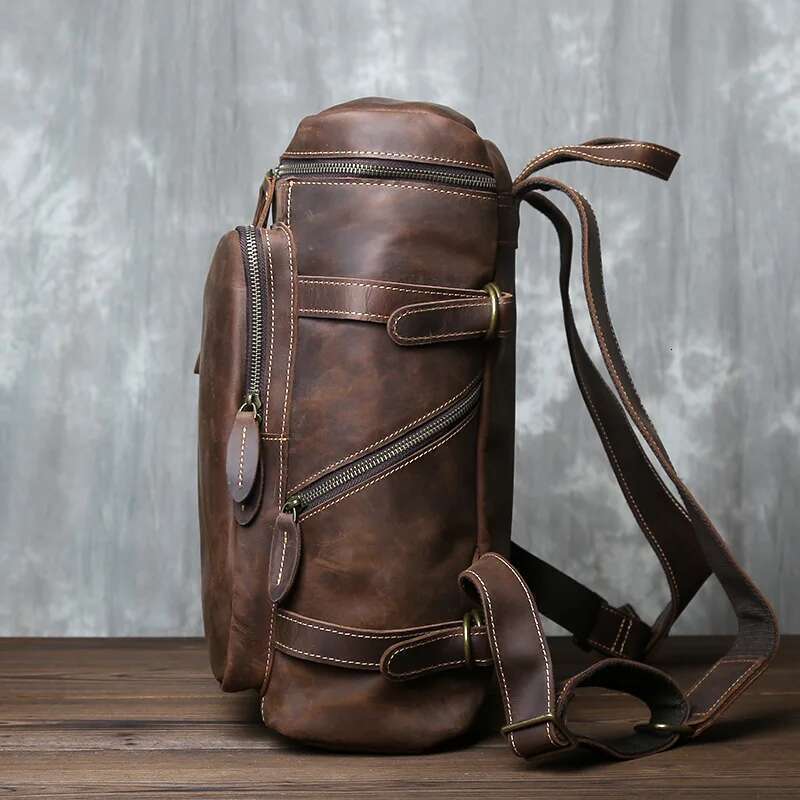 Women's Bags Retro Crazy Horse Leather Vertical Style Backpack Men's Head Layer Cowhide Large Capacity Business Travel Computer Bag