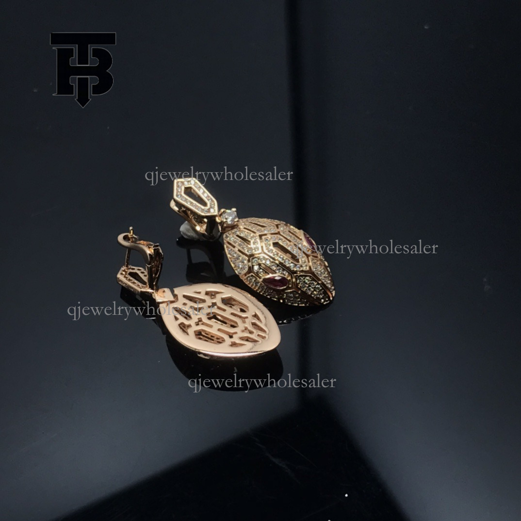 TB BHULAMTE Designer Earrings European And American New Trendy Women's Snakehead Full Diamond Earrings High Luxury Jewelry Fashion Gift