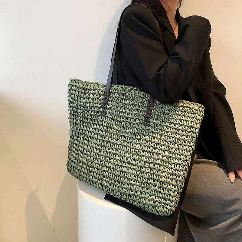 Handbag Summer Beach Rattan Woven Handmade Knitted Straw Large Capacity Totes Leather Women Shoulder Bag Bohemia New