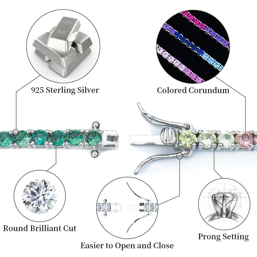 Custom 925 Sterling Silver Hip Hop Tennis Chain Bracelet Multi-Color 3mm 4mm 5mm Green Lab Grown Spinel for Gifts