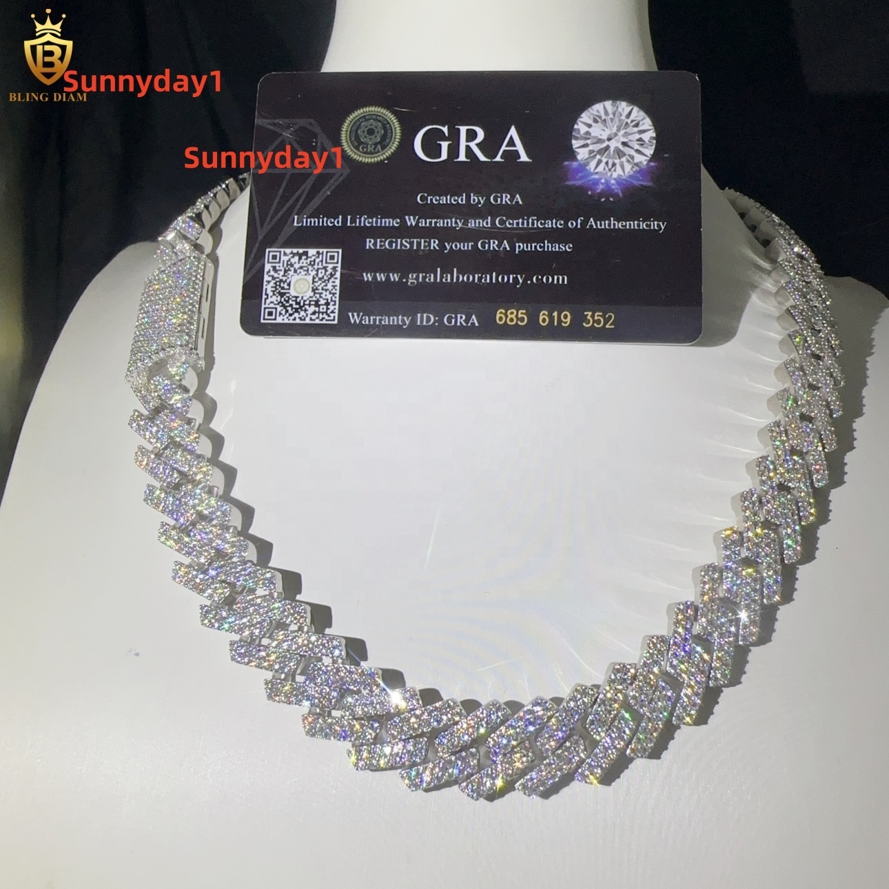 Hip Hop Cuban Link Chain Iced Out Sterling Silver 925 VVS Miossanite Diamond 15mm Miami Cuban Link Chain Necklace