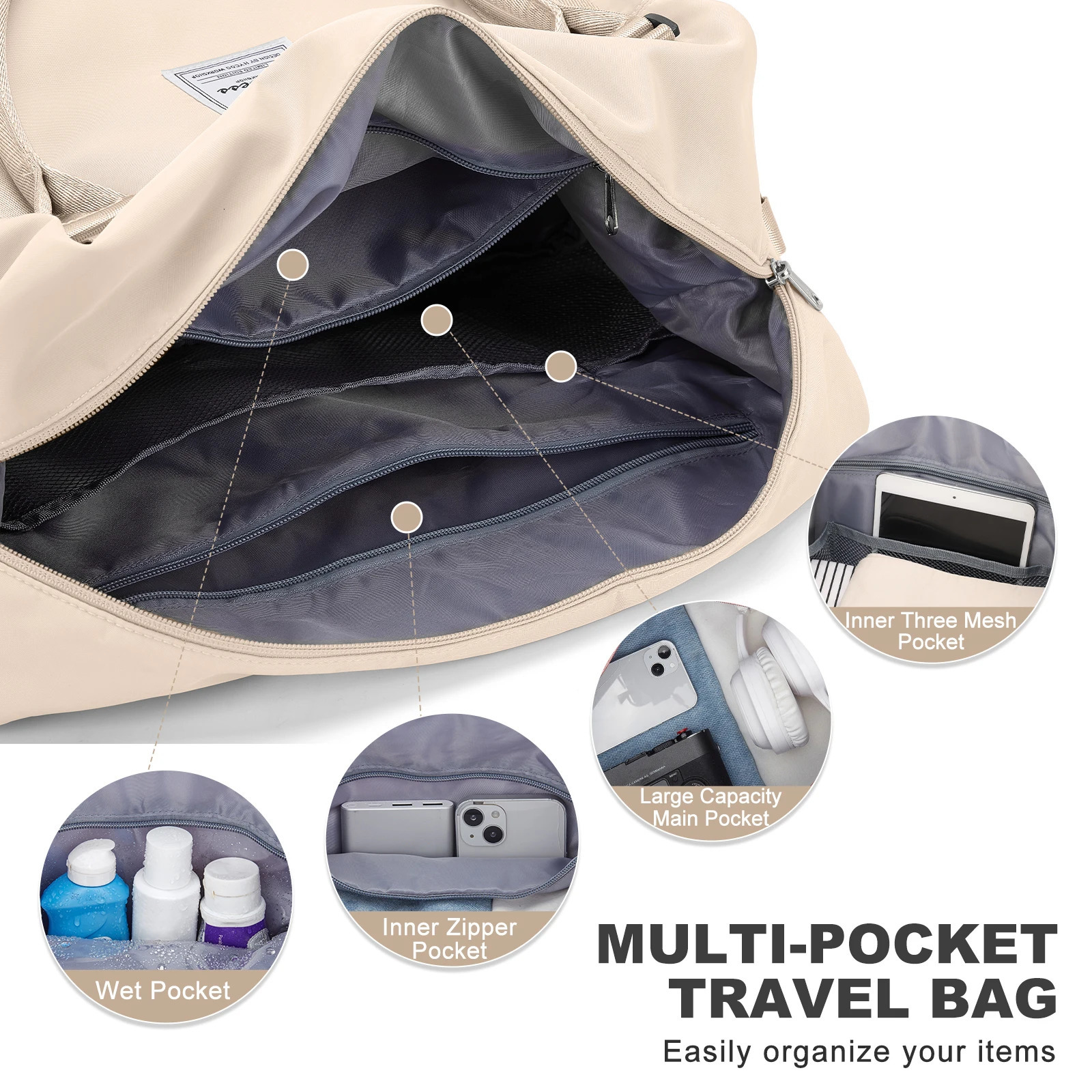 Large Travel Bag Foldable Sports Bag Easyjet Hand Luggage 45x36x20 Cabin Bag with Shoe Compartment Overnight Weekender Gym Bag 251110