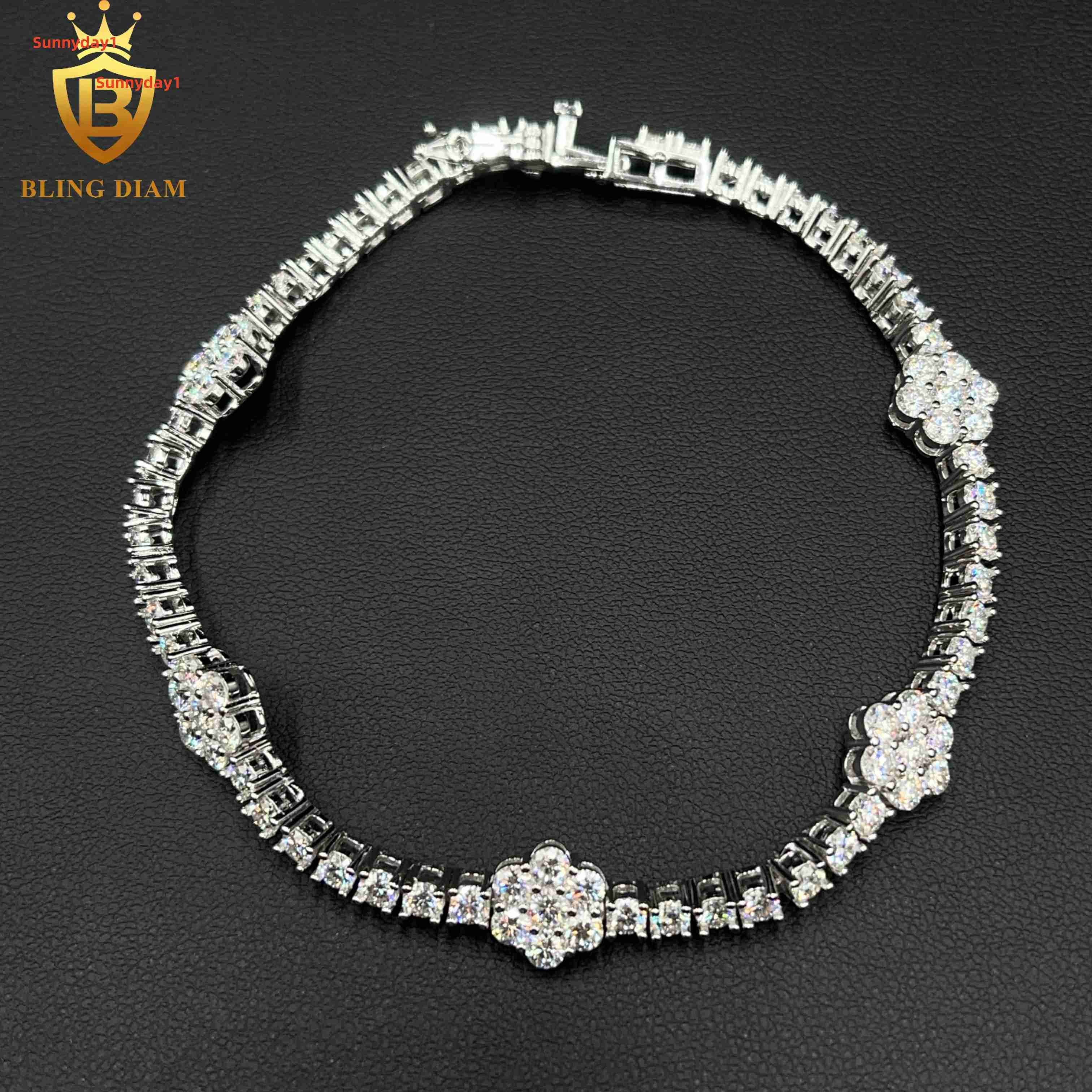 Fashion Jewelry Luxury Bracelets 925 Sterling Silver Vvs Moissanite Diamond Flower Tennis Chain Bracelets