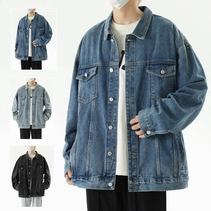 fashion washed denim jacket mens loose autumn winter arrival street retro 250401