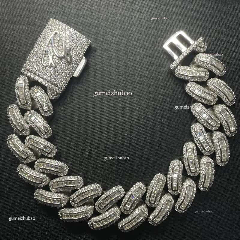 Sier Miami Hip Hop Men 7inche k VVS GRA Moissanite Dia 6mm Cuban Chain Men's Bracelet Bangle