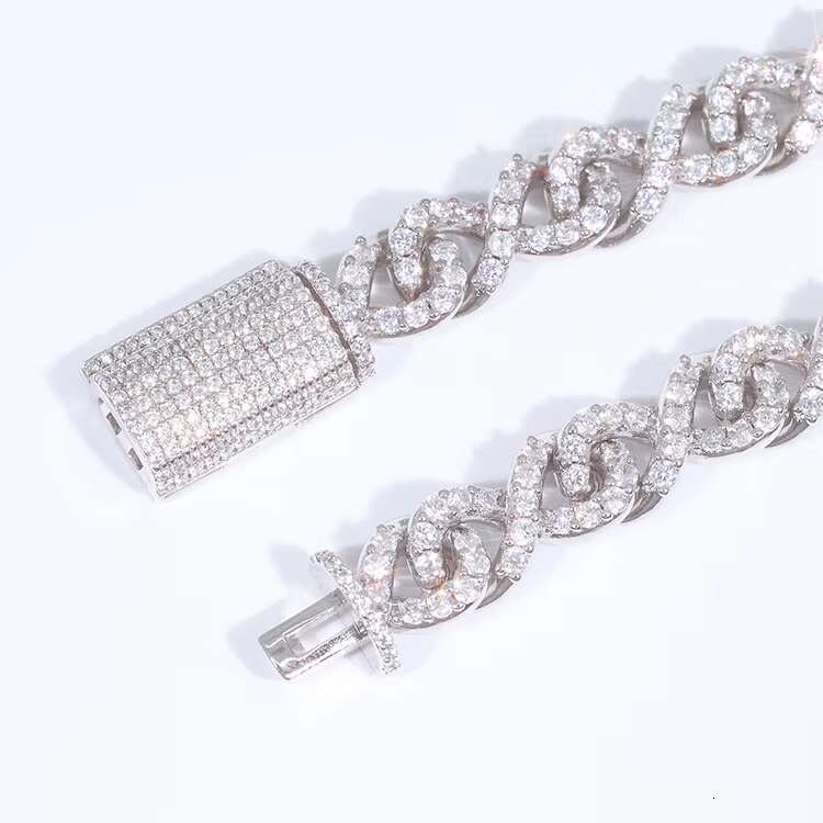 Hip Hop Soild Silver Cuban Chain Jewelry 9mm Width D/VVS Clarity Moissanite Chain Rapper Cuban Link Chain Necklace