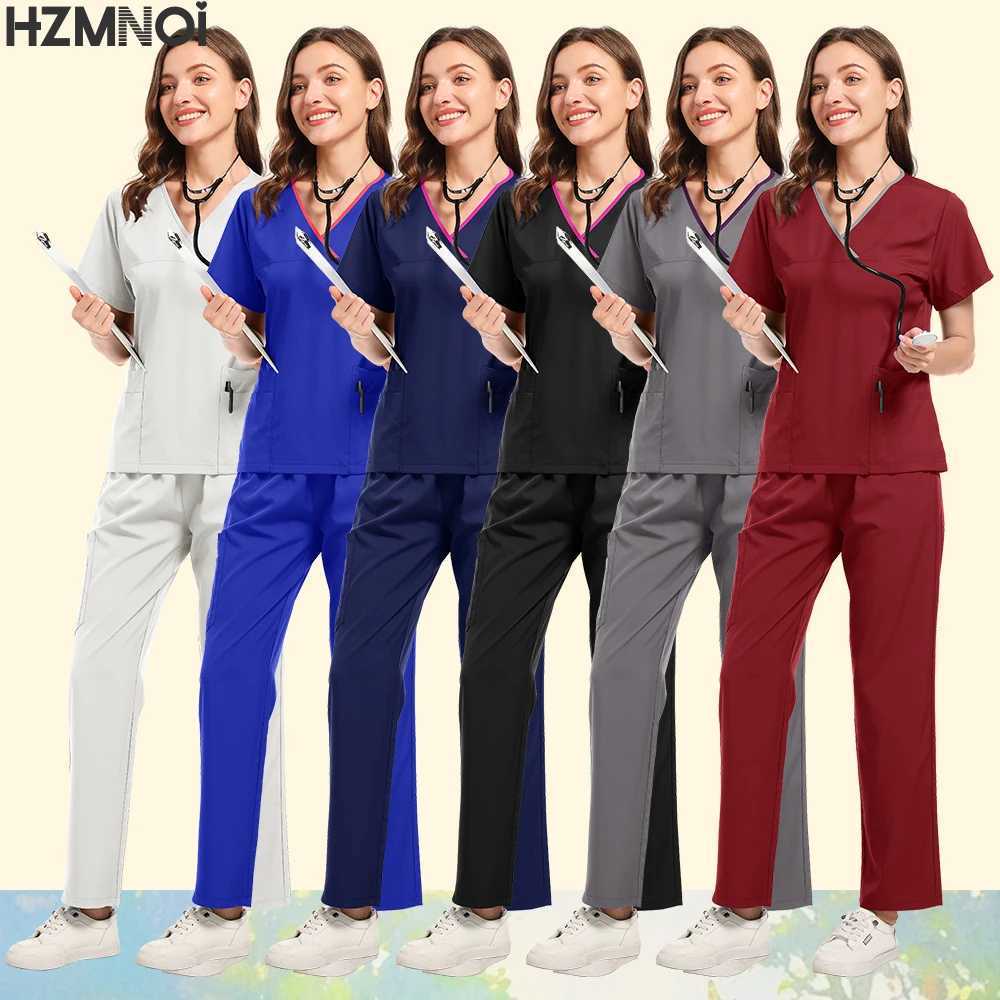 HZMNOI Doctor Scrubs Nursing Uniforms for Women Men Anesthetist Set Tops and Jogger Pants Thin Fabric Operating Room Workwear X250410