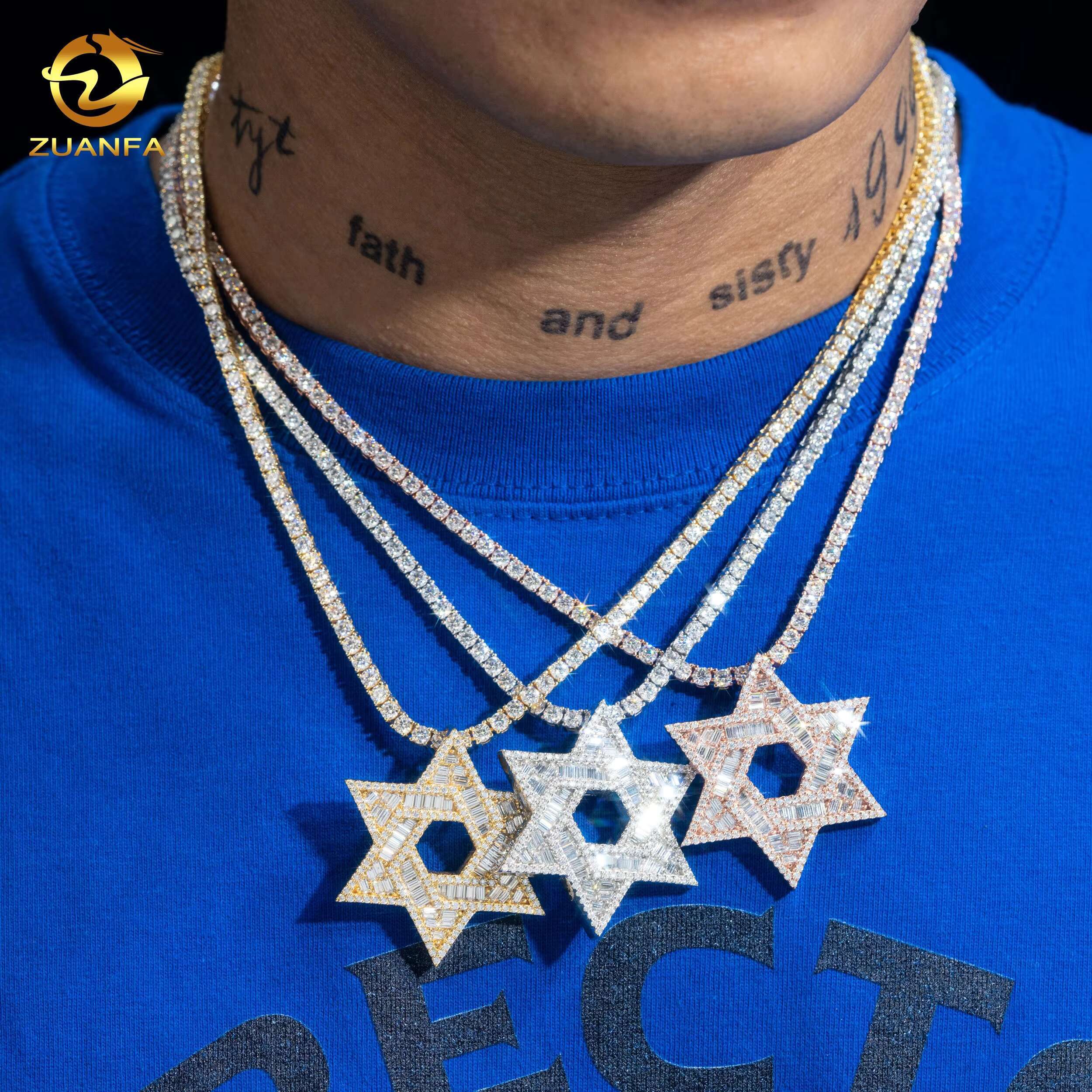 Factory Wholesale Luxury Hiphop Gold Plated Diamond Star Pendant Iced Bling Charm Necklace Men Iced Out VVS Moissanite Pendant
