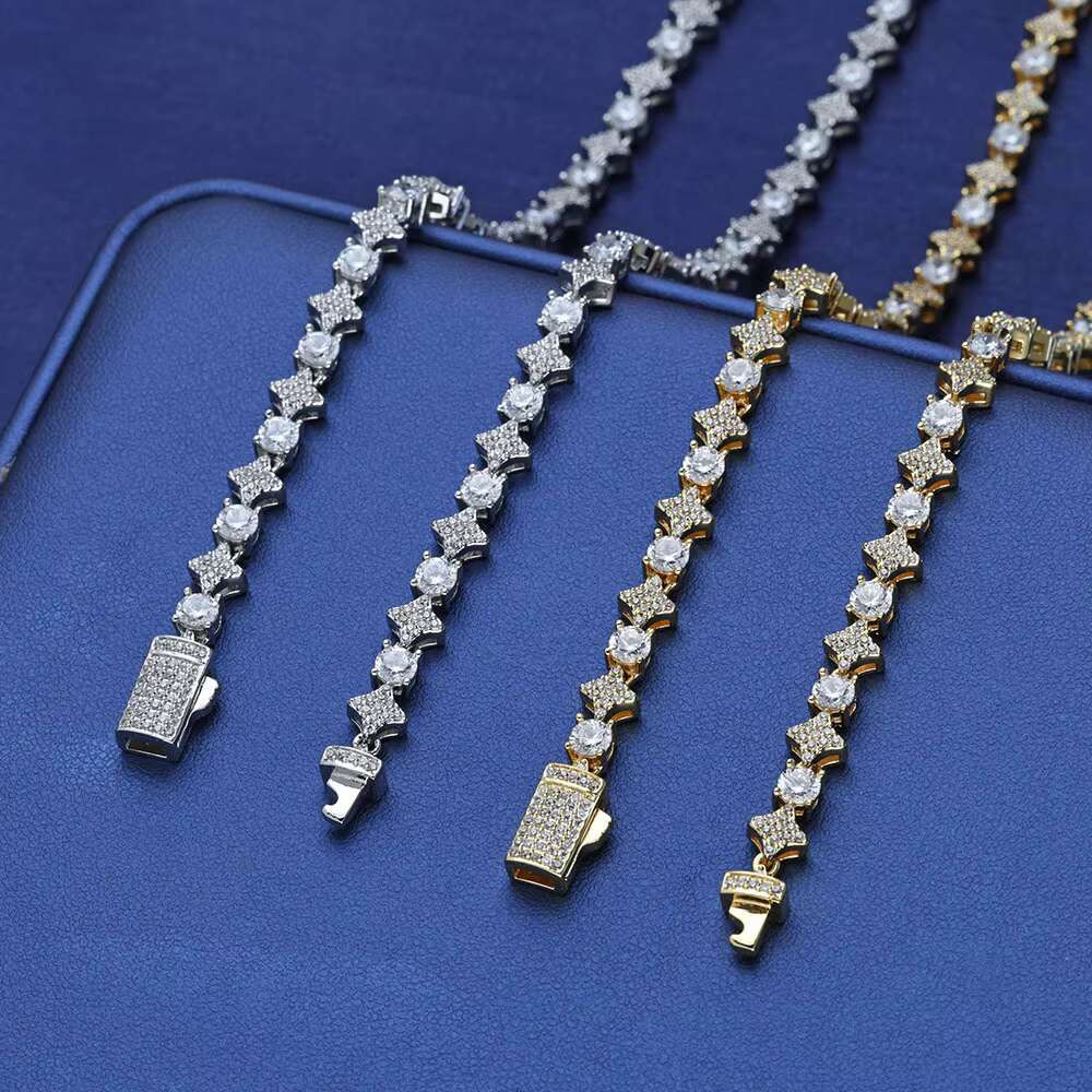 Wholesale Trendy Jewelry 925 Sterling Silver Moissanite Cross Star Tennis Chain Bracelet for Men Parties