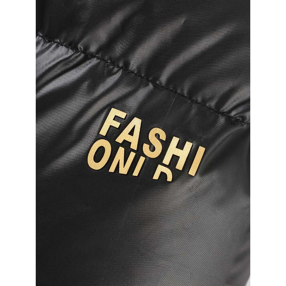 Men's Jacket Cozy Black & Golden Hooded Jacket Men's Padded Polyester Fiber Coat | Thick Casual Winter Wear