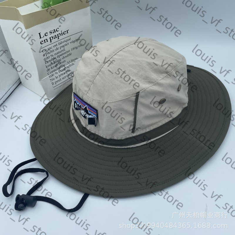 Color Blocked Trendy Fisherman Hat for Men Mountain Climbing and Fishing Quick Drying Drawstring Sun Shading Embroidery H250411