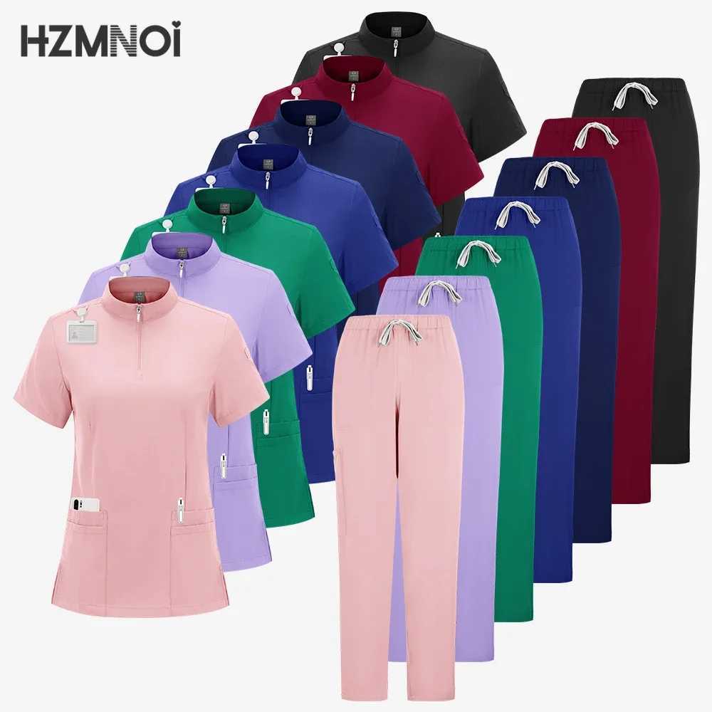 Women Medical Uniforms Elastic Scrubs Sets Hospital Surgical Workwear Short Slve Top Pants Nursing Accessories Doctors Clothes X2504101