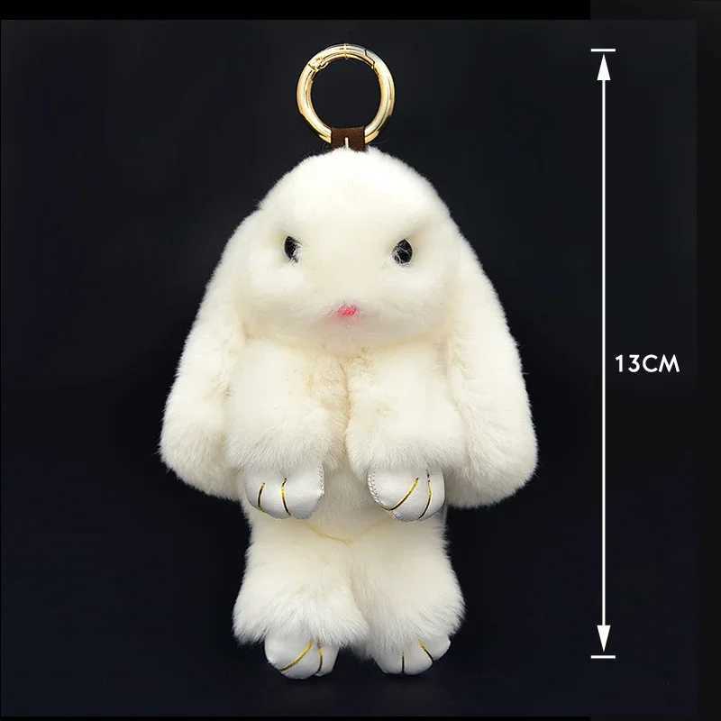 Cute natural rabbit fur Pom rabbit keychain for women fluffy rabbit keychain bag car basket jewelry wedding toy gift W250411