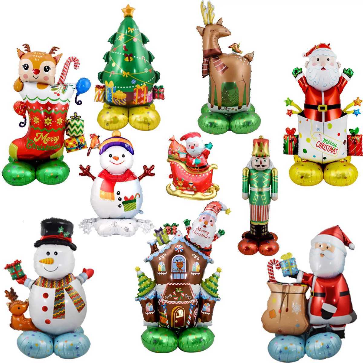 Christmas 1set Giant Stand Pedestal Christmas Theme Foil Balloons Halloween Snowman Santa Claus Tree Elk Balloon Christmas Decorations Y251111