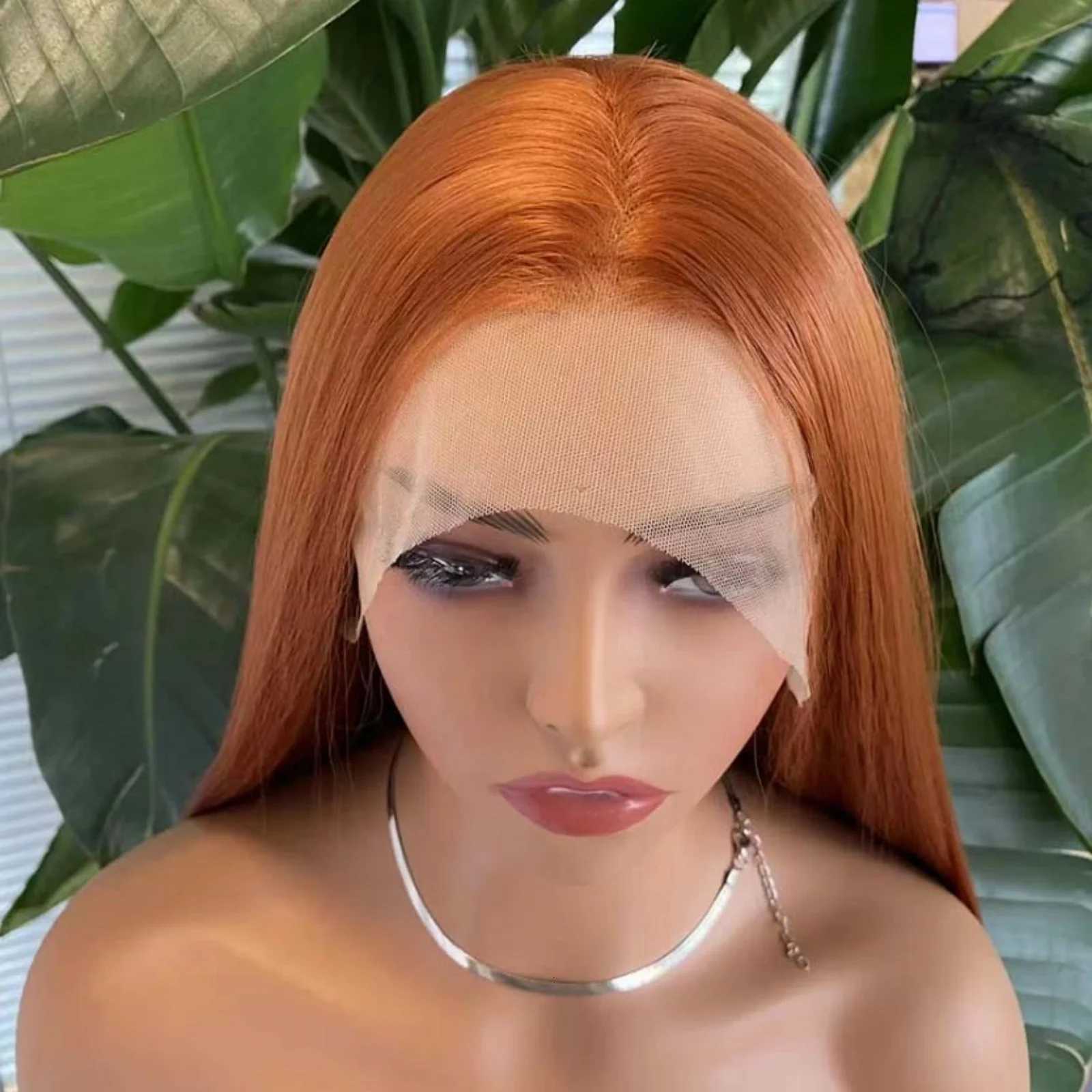 Ginger Wig Long Straight Synthetic Lace Front Wig Glueless Wigs for Women Cosplay Party Dark Orange Hair Lace Frontal Wig AuburnT251111