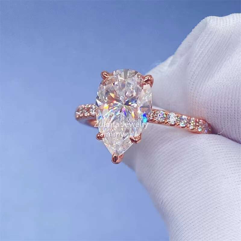 Vintage Boutique 3CT Pear Diamond 10k Solid Rose Gold Moissanite Engagement Ring Wedding Bridal Jewelry