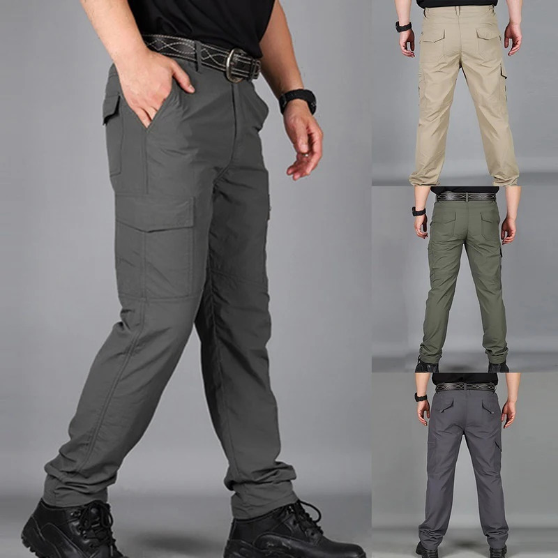 Summer Mens Casual Cargo Trousers Outdoor Sports Pants Multi Pockets Tactical Pant Waterproof Camping Fishing Men Clothing 251110