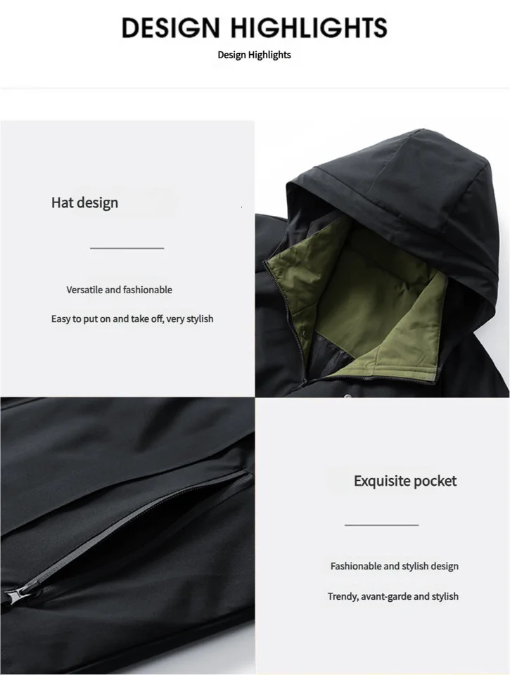 Mens three antipunching jacket mens spring and fall fashion hooded workwear handsome casual versatile w251015