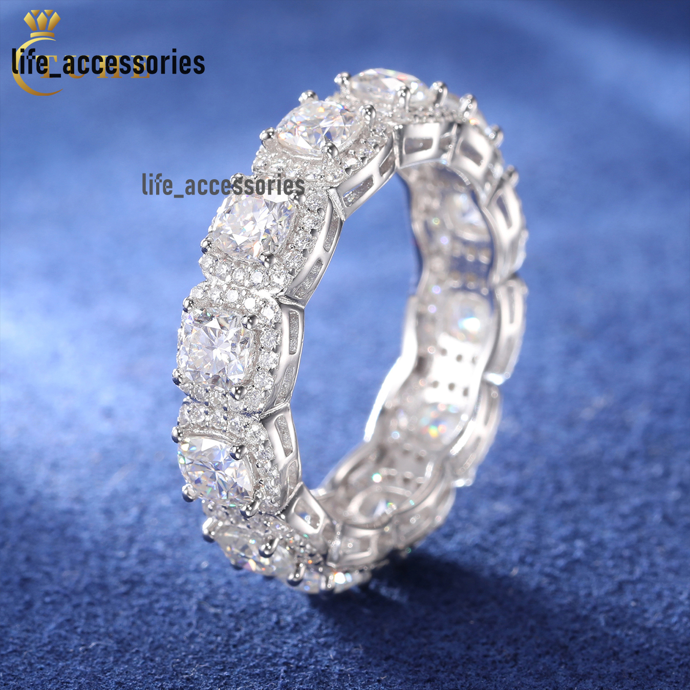 Luxury Wedding Jewelry Gift White Gold 925 Sterling Silver Cushion Cut VVS Moissanite Diamond Engagement Band Ring